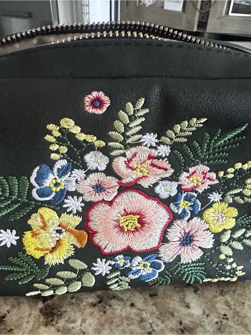 Embroidered Floral Women's Bag - Black